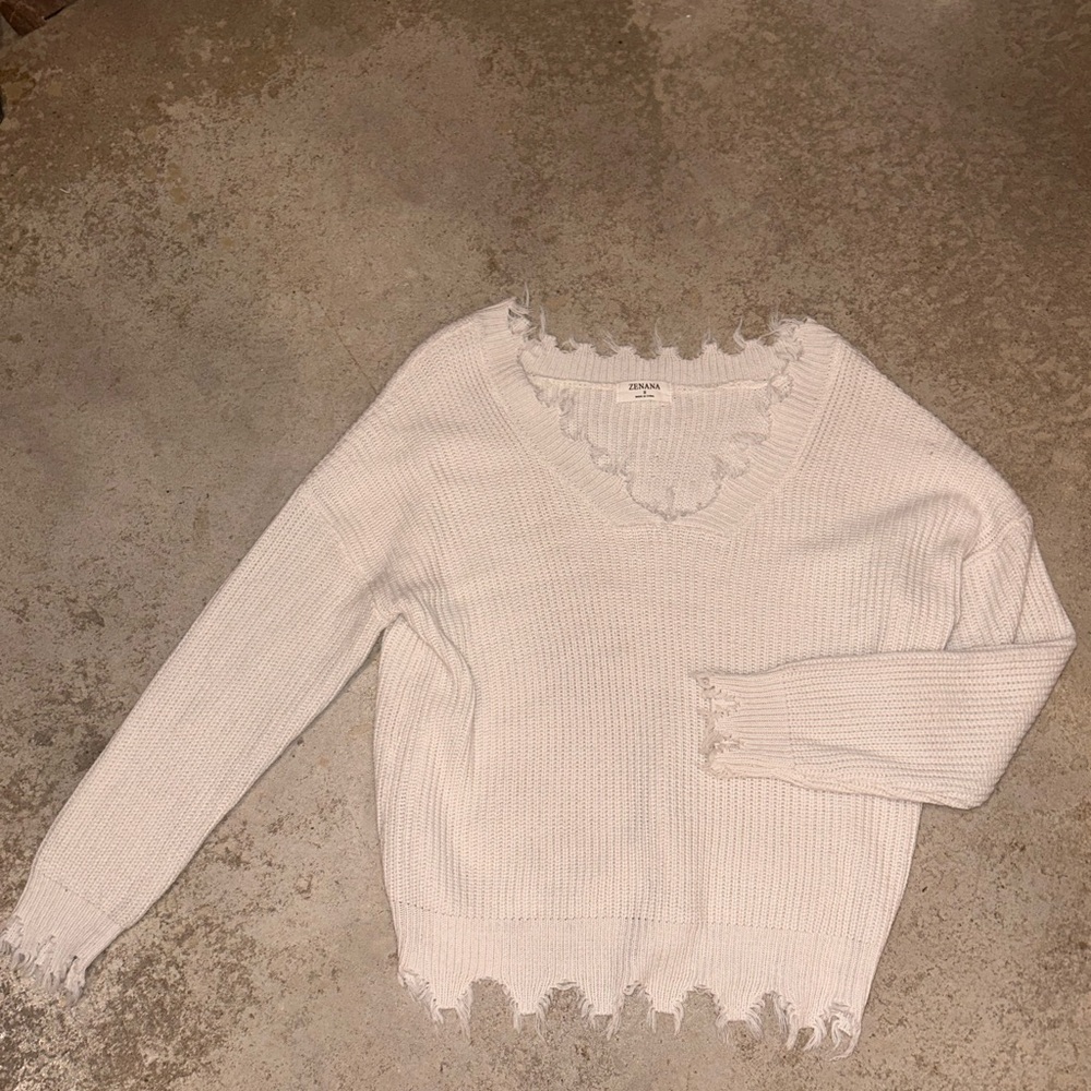 Women's Sweater with Distressed Hem